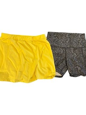 Women's Yellow Skort and Gray Snake-Print Athletic Shorts Set